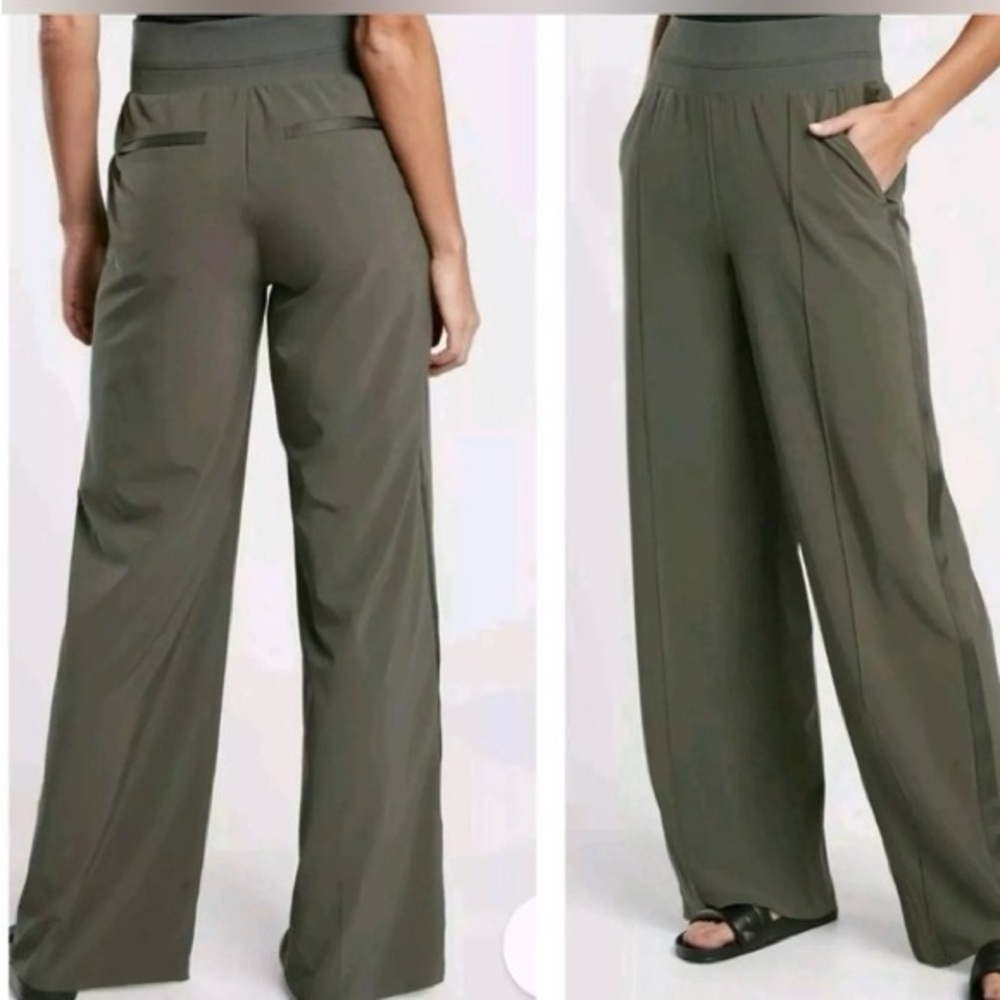 Athleta Nolita Olive Green Wide-Leg Pants